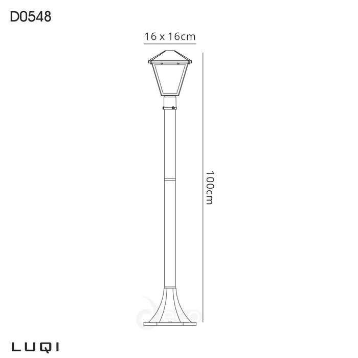 Deco Luqi Tall Post, 1 x E27, IP44, Black/Clear Glass, 2yrs Warranty • D0548