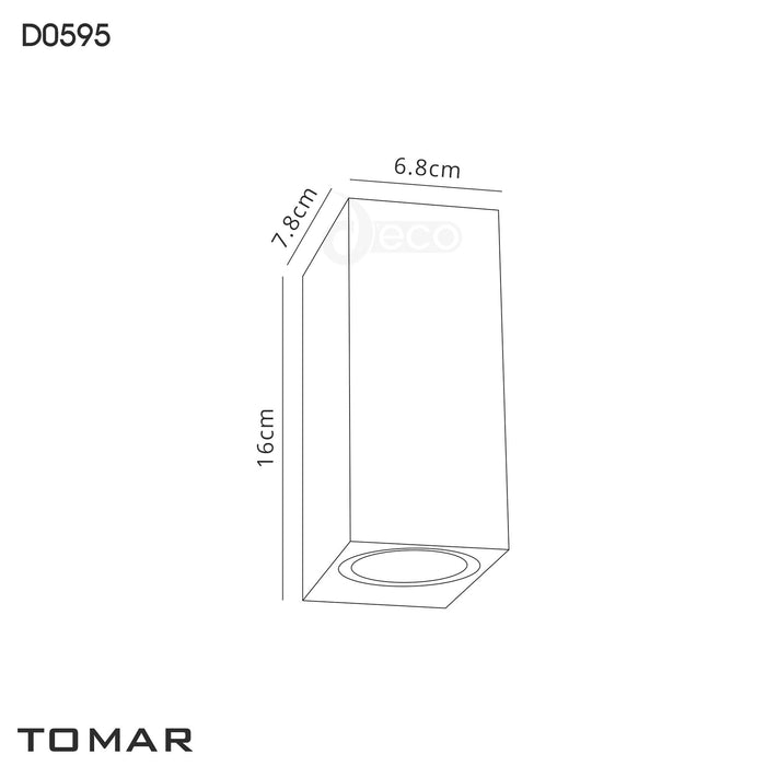 Deco Tomar Rectangle Wall Lamp, 2 x GU10, IP54, Sand Black • D0595
