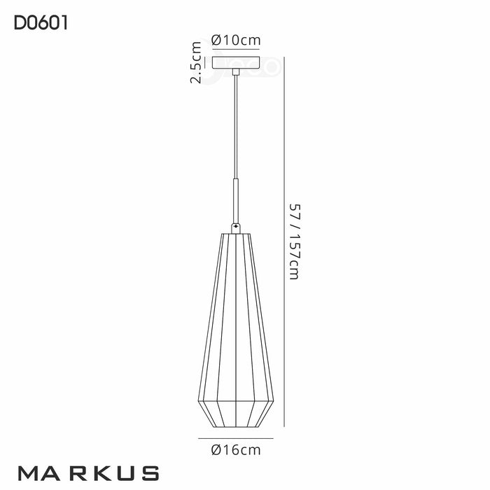 Deco Markus Single Slim Cone Pendant 1 Light Polished Chrome/Clear Glass • D0601