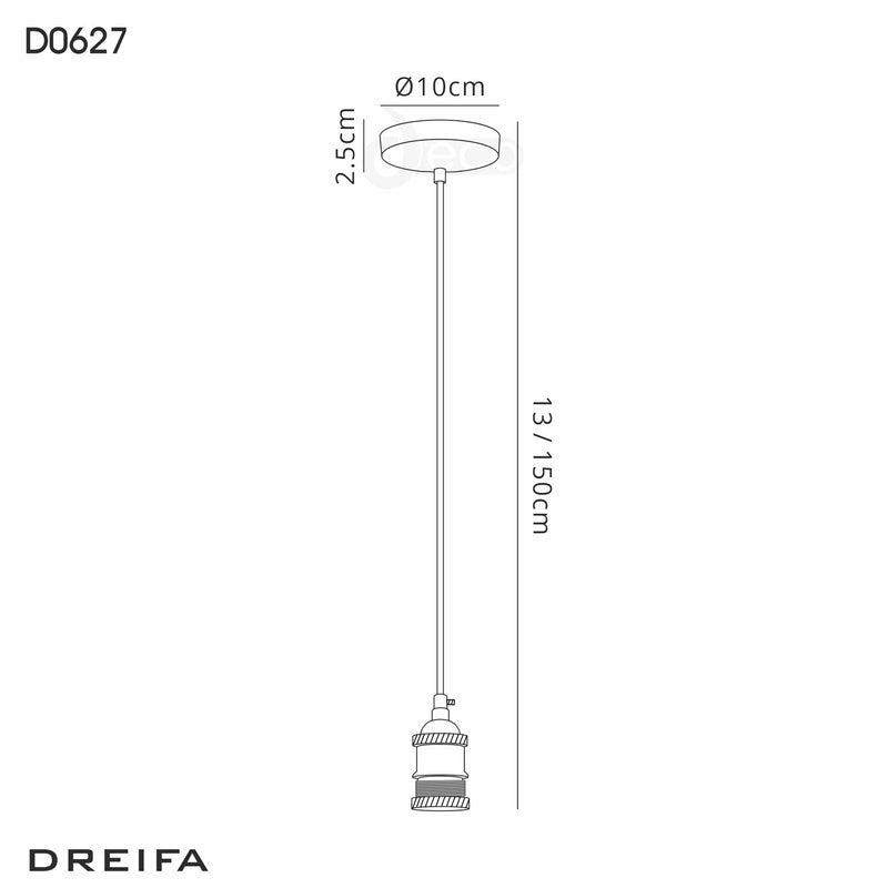 Deco Dreifa 1.5m Suspension Kit 1 Light Matt Black/Black Twisted Cable, E27 Max 60w (Maximum Load 2kg) • D0627