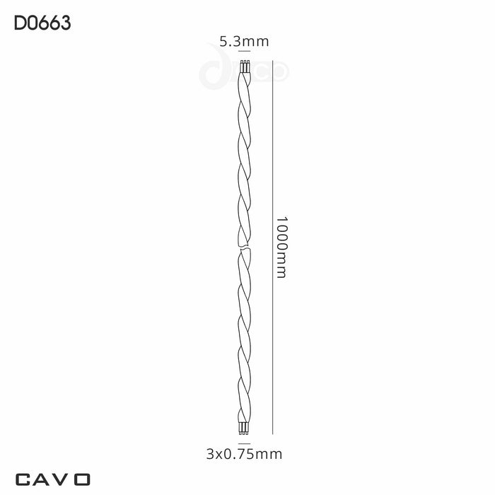 Deco Cavo 1m Black Braided Twisted 3 Core 0.75mm Cable VDE Approved (qty ordered will be supplied as one continuous length) • D0663