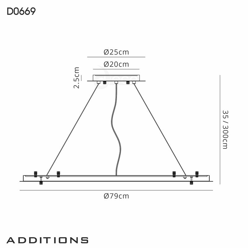 Deco Additions 800mm, Brushed Gold, 3m Universal Suspension c/w Power Cable For Lowering Flush Fittings, Max Load 40kg (SUITABLE FOR OUR RANGE OF PRODUCTS) • D0669