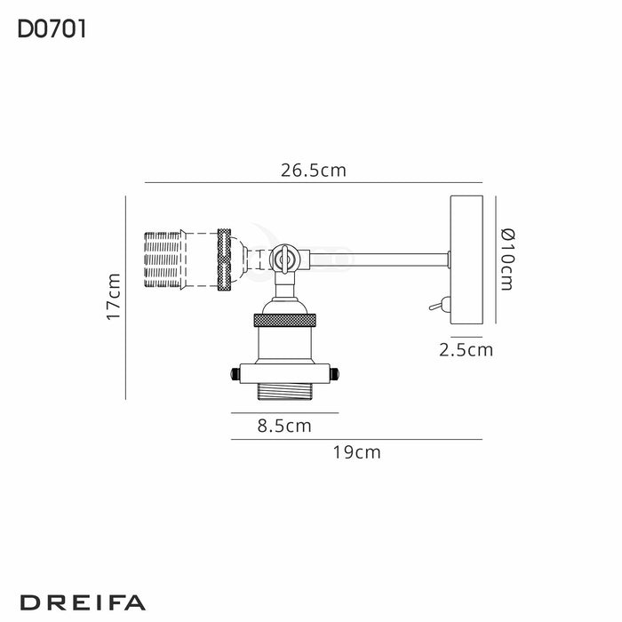 Deco Dreifa Switched Wall Light 1 Light Black/Black Chrome, E27 • D0701