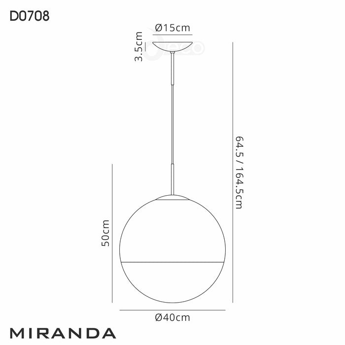 Deco Miranda Large Ball Pendant 1 Light E27 Black Suspension With Matt Black/Smoke Fade Glass Globe • D0708