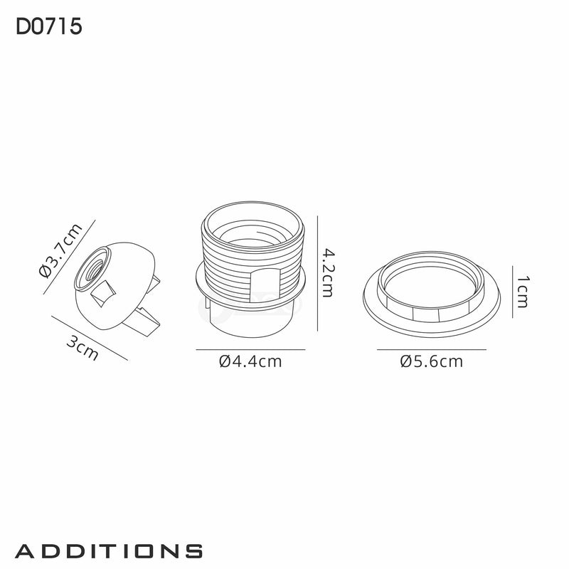 Deco Additions E27 Black Lampholder With Shade Ring Support • D0715