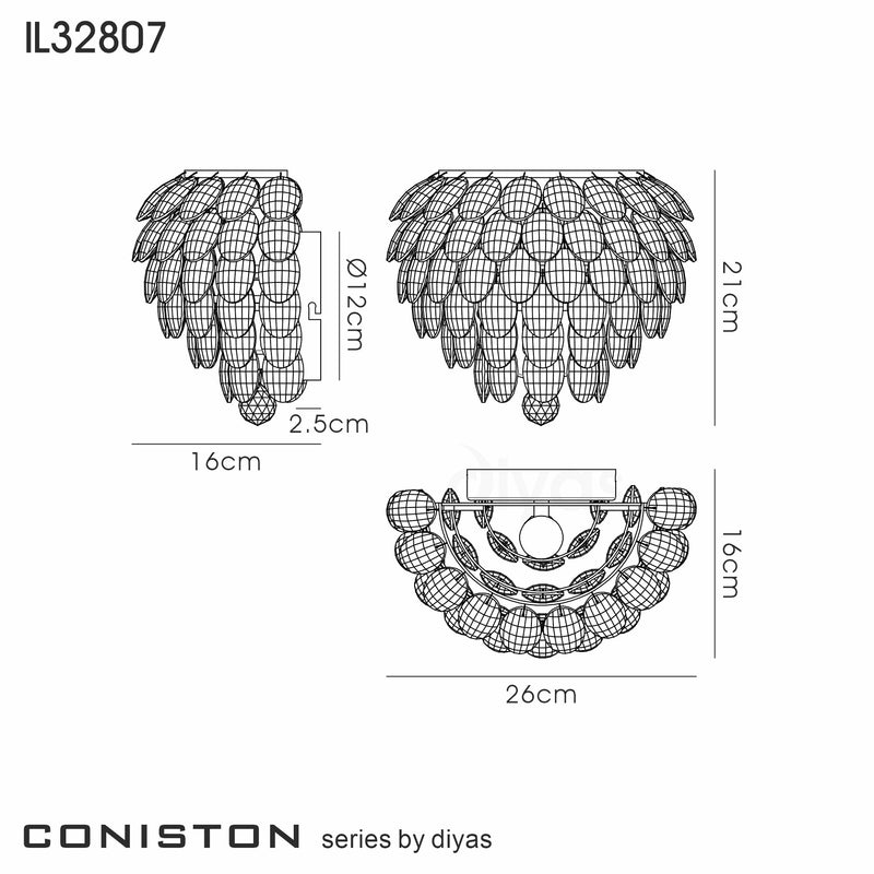 Diyas Coniston Wall Lamp, 1 Light E14, French Gold/Crystal • IL32807