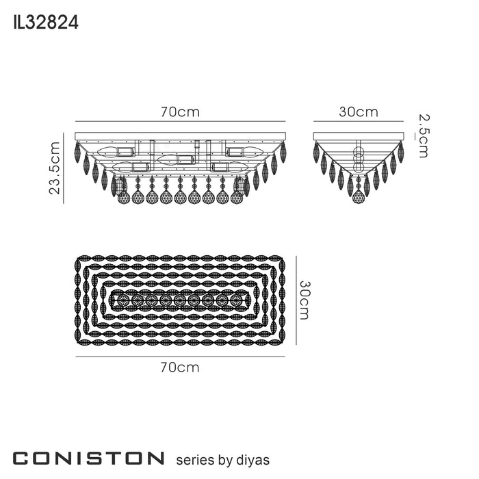 Diyas Coniston Linear Flush Ceiling, 5 Light E14, Polished Chrome/Crystal • IL32824