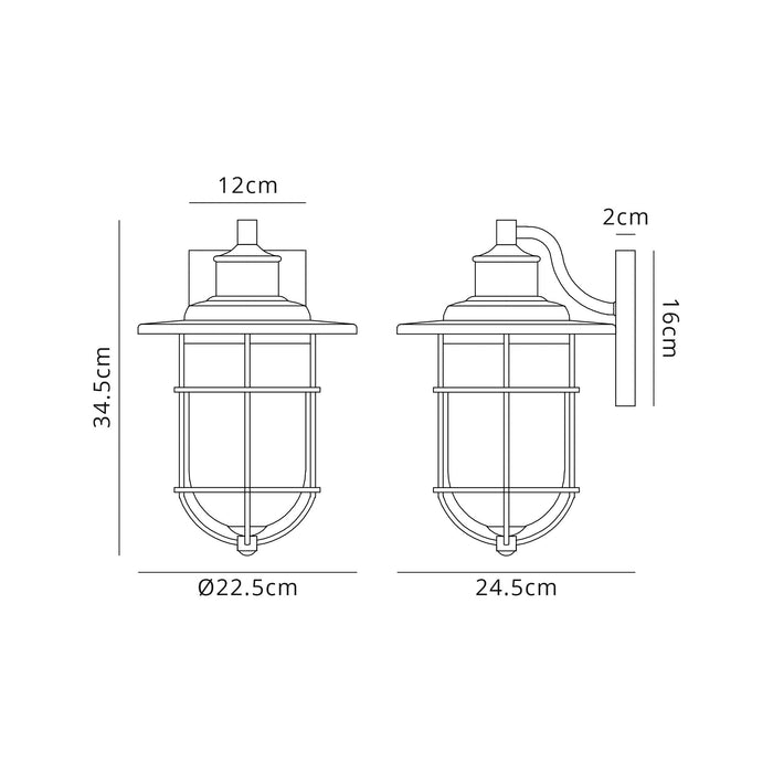 Regal Lighting SL-2102 1 Light Outdoor Wall Light Black And Gold with Seed Glass IP54