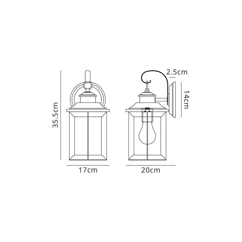 Regal Lighting SL-1864 1 Light Small Outdoor Wall Light Antique Bronze With A Clear Ripple Glass IP54