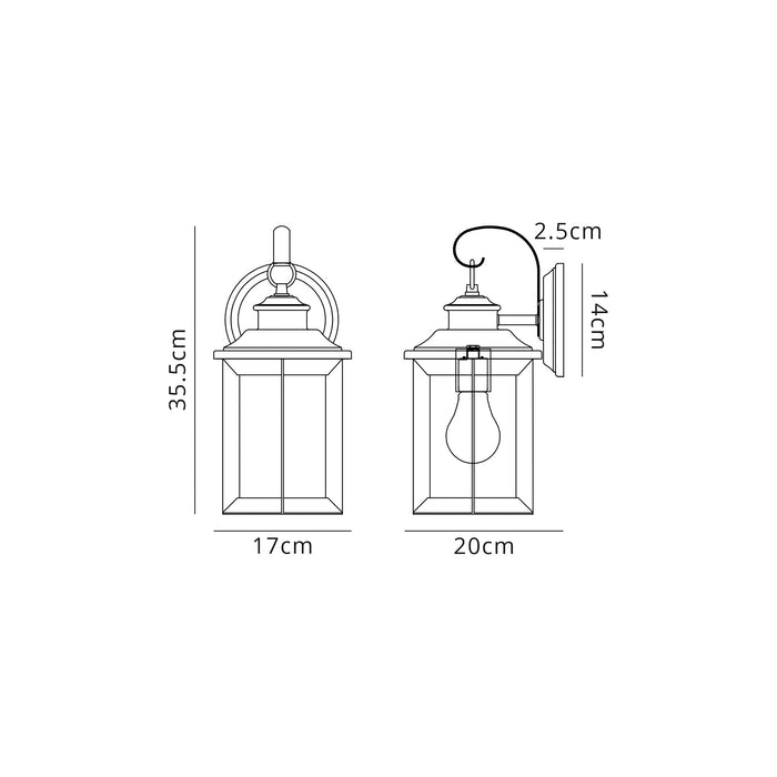 Regal Lighting SL-1864 1 Light Small Outdoor Wall Light Antique Bronze With A Clear Ripple Glass IP54