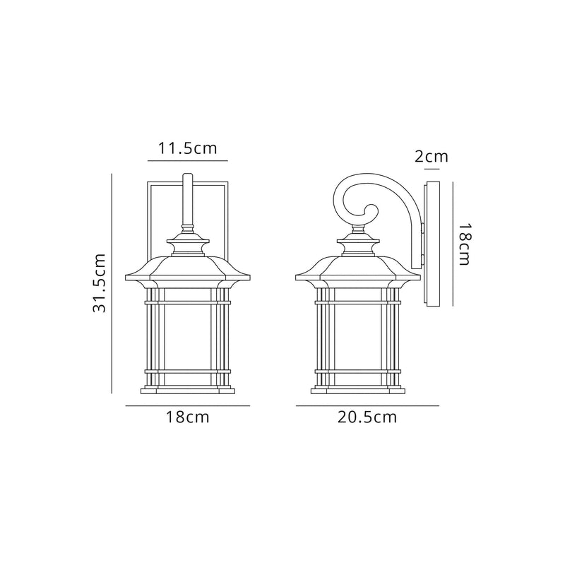 Regal Lighting SL-1841 1 Light Small Outdoor Wall Light Brushed Black Gold With A Seeded Glass IP54