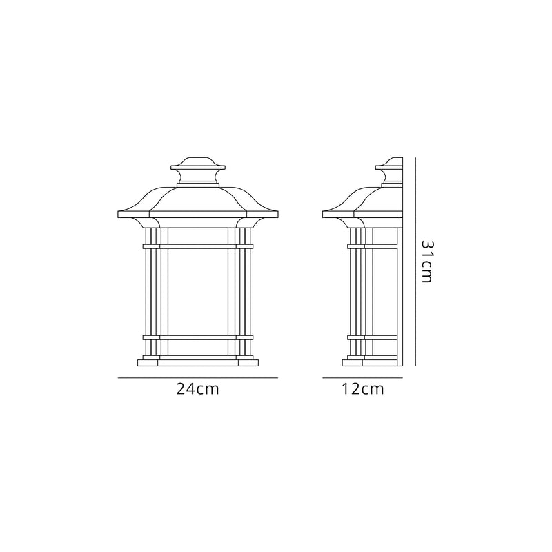 Regal Lighting SL-1839 1 Light Half Outdoor Wall Light Brushed Black Gold With A Seeded Glass IP54