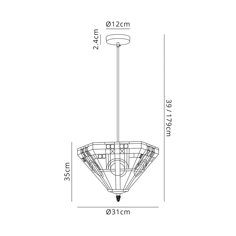 Regal Lighting SL-1472 1 Light 30cm Tiffany Uplighter Pendant White And Grey With Clear Crystal Shade