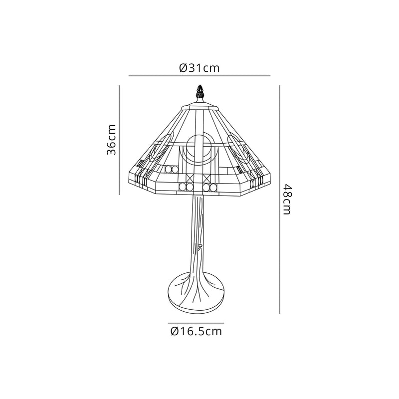 Regal Lighting SL-1471 1 Light Tree Tiffany Table Lamp 30cm White, Grey And Black With Clear Crystal Shade