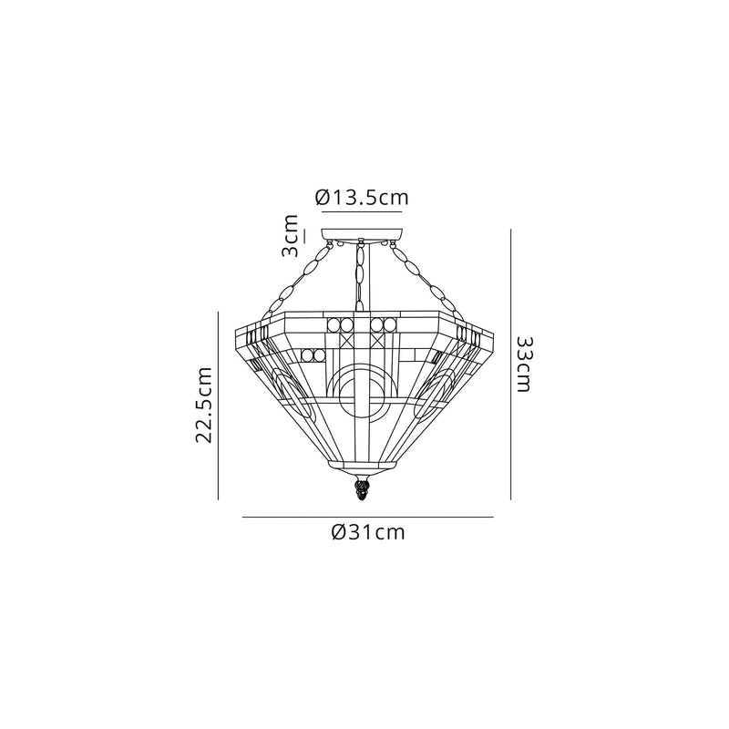 Regal Lighting SL-1465 2 Light 40cm Tiffany Uplighter Semi Flush White And Grey With Clear Crystal Shade