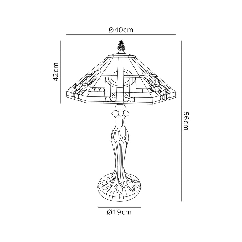 Regal Lighting SL-1460 2 Light Curved Tiffany Table Lamp 40cm White, Grey And Black With Clear Crystal Shade