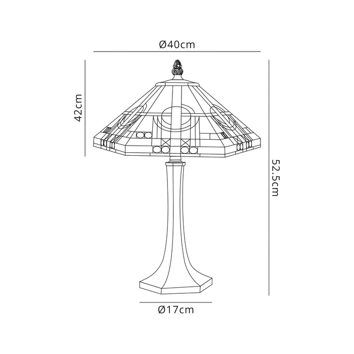 Regal Lighting SL-1459 2 Light Octagonal Tiffany Table Lamp 40cm White, Grey And Black With Clear Crystal Shade