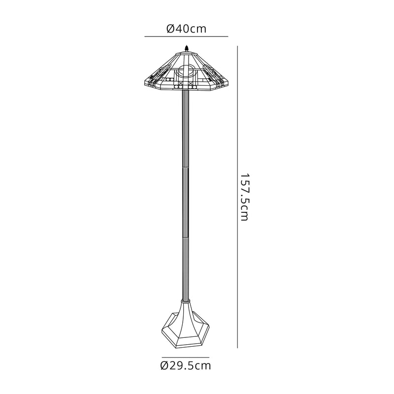 Regal Lighting SL-1453 2 Light Octagonal Tiffany Floor Lamp 40cm White, Grey And Black With Clear Crystal Shade
