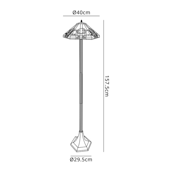 Regal Lighting SL-1453 2 Light Octagonal Tiffany Floor Lamp 40cm White, Grey And Black With Clear Crystal Shade