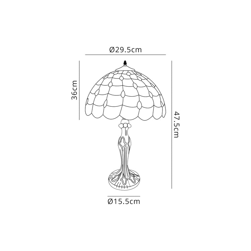 Regal Lighting SL-1448 1 Light Curved Tiffany Table Lamp 30cm Beige With Clear Crystal Shade