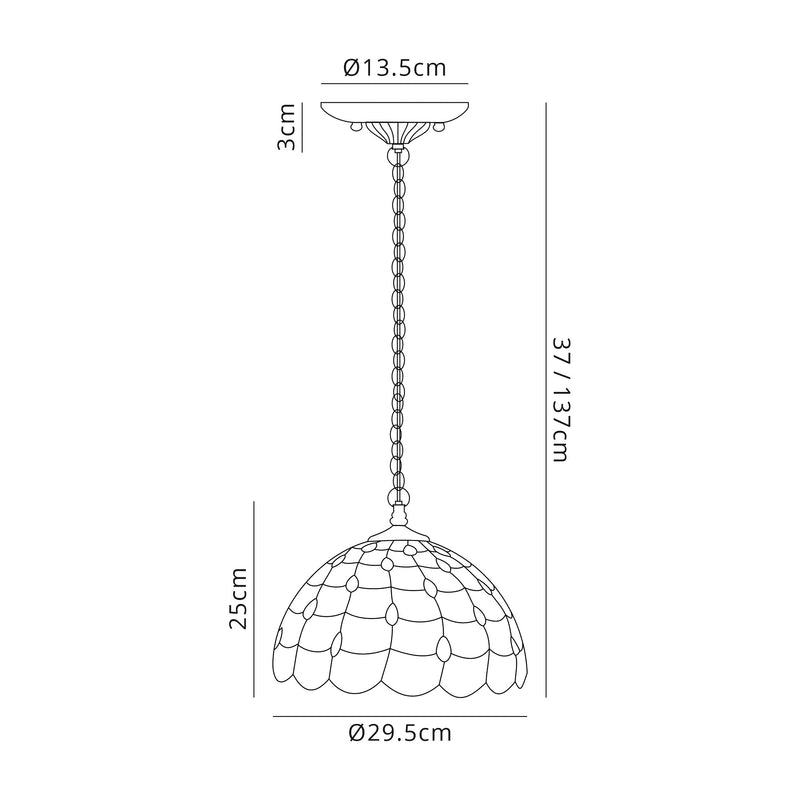 Regal Lighting SL-1445 2 Light 30cm Tiffany Pendant Beige With Clear Crystal Shade