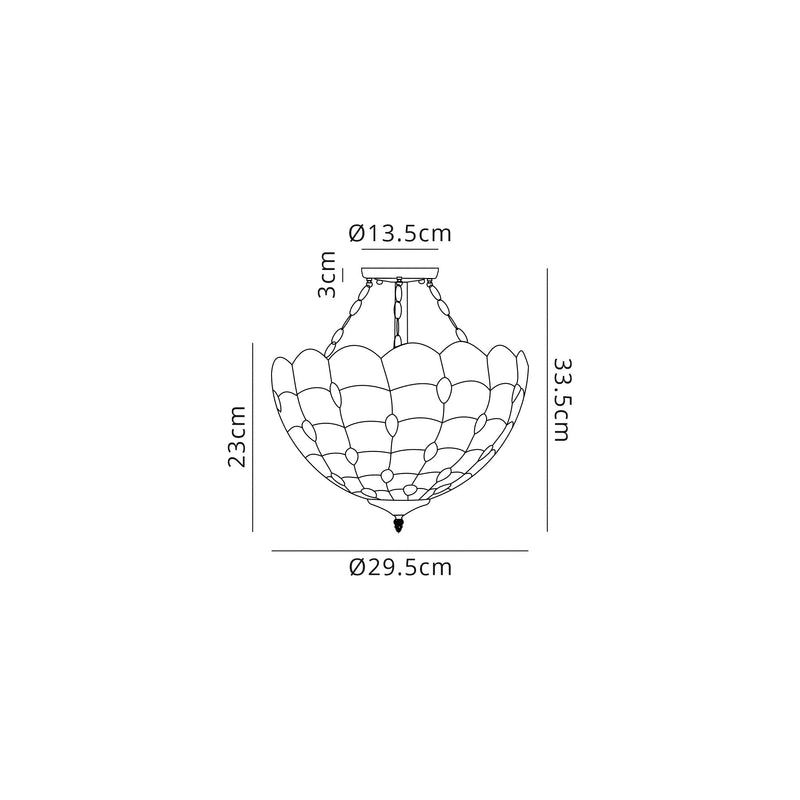 Regal Lighting SL-1443 2 Light 30cm Tiffany Uplighter Semi Flush Beige With Clear Crystal Shade
