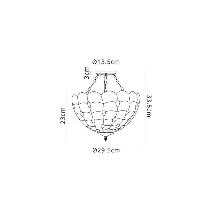 Regal Lighting SL-1443 2 Light 30cm Tiffany Uplighter Semi Flush Beige With Clear Crystal Shade