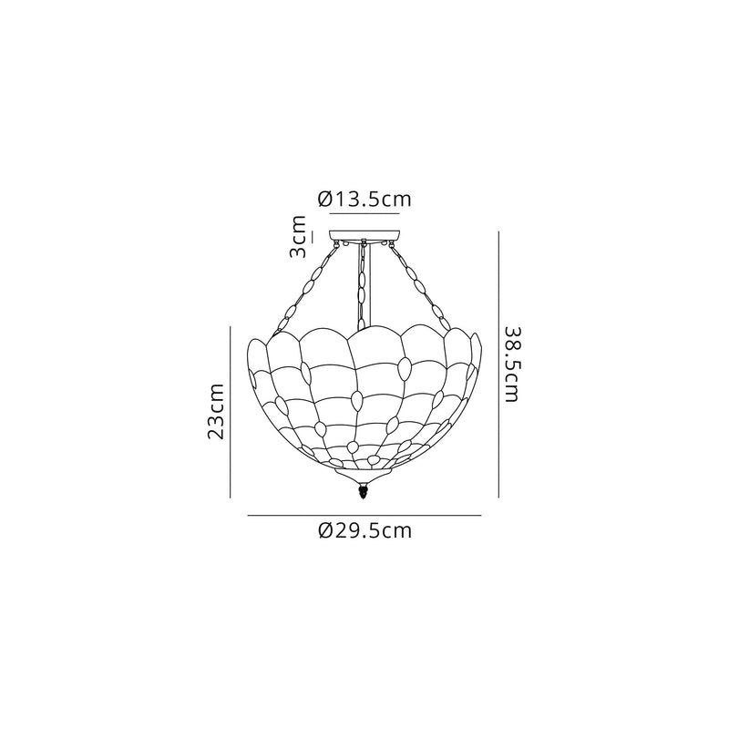 Regal Lighting SL-1442 3 Light 30cm Tiffany Uplighter Semi Flush Beige With Clear Crystal Shade