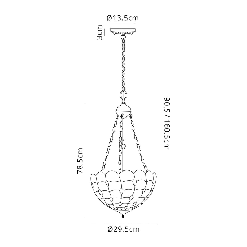 Regal Lighting SL-1440 3 Light 30cm Tiffany Uplighter Pendant Beige With Clear Crystal Shade