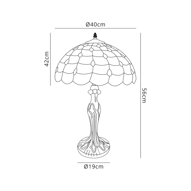 Regal Lighting SL-1438 2 Light Curved Tiffany Table Lamp 40cm Beige With Clear Crystal Shade