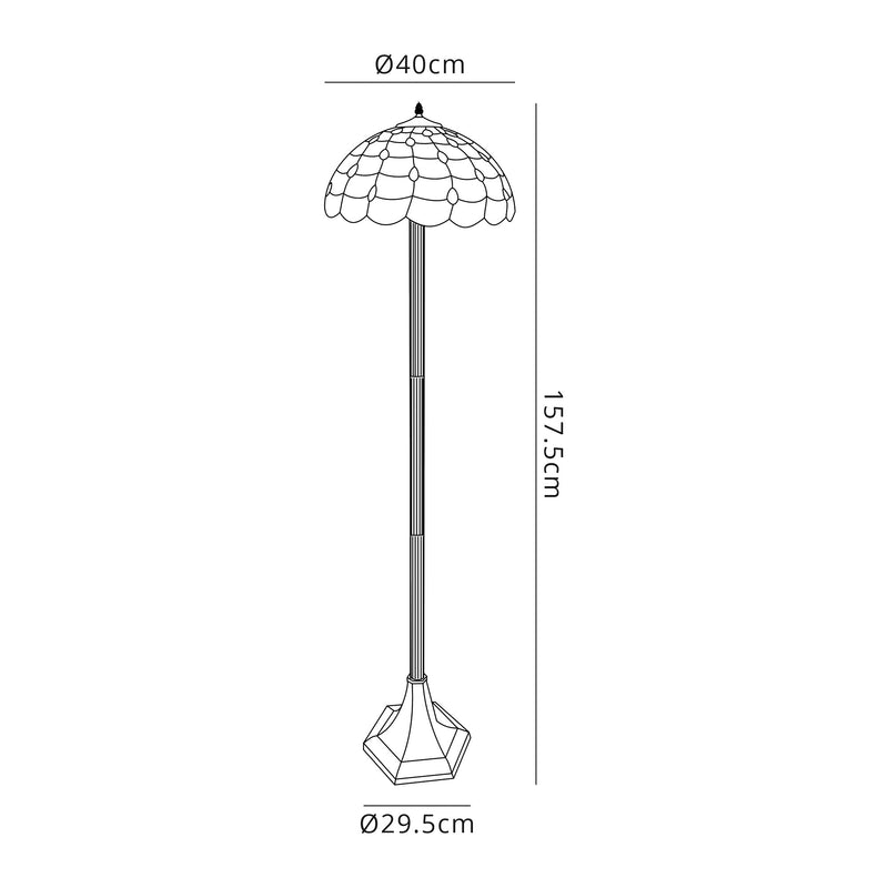 Regal Lighting SL-1431 2 Light Octagonal Tiffany Floor Lamp 40cm Beige With Clear Crystal Shade