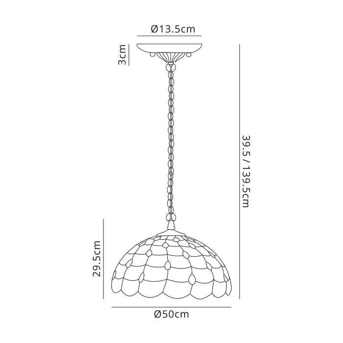 Regal Lighting SL-1428 1 Light 30cm Tiffany Pendant  Beige With Clear Crystal Shade