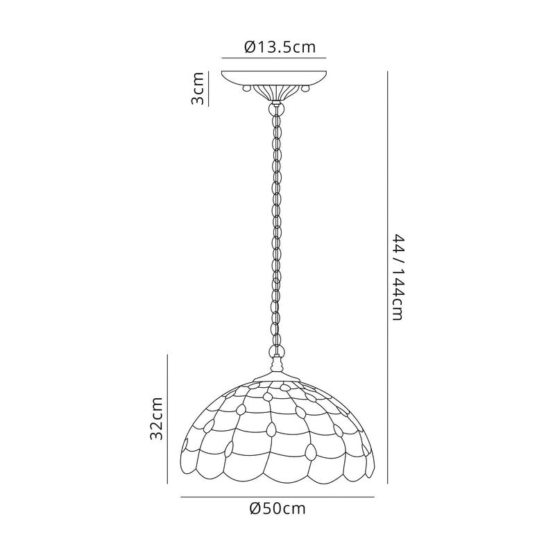 Regal Lighting SL-1426 3 Light 50cm Tiffany Pendant  Beige With Clear Crystal Shade