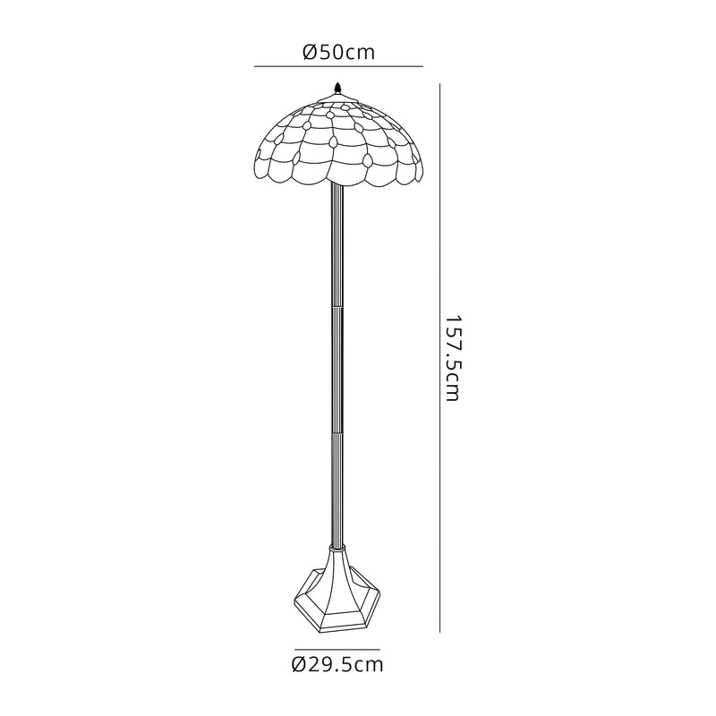 Regal Lighting SL-1424 2 Light Octagonal Tiffany Floor Lamp 50cm Beige With Clear Crystal Shade