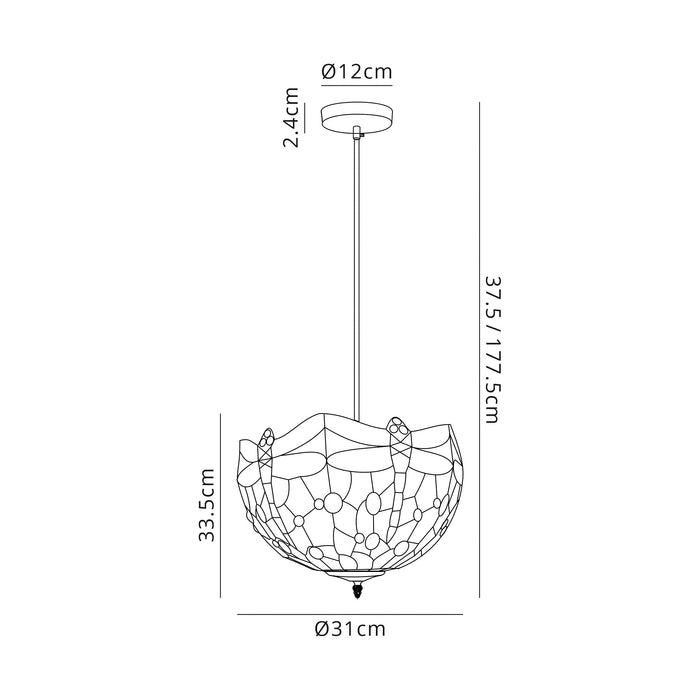 Regal Lighting SL-1421 1 Light 30cm Tiffany Uplighter Pendant Blue And Orange With Clear Crystal Shade