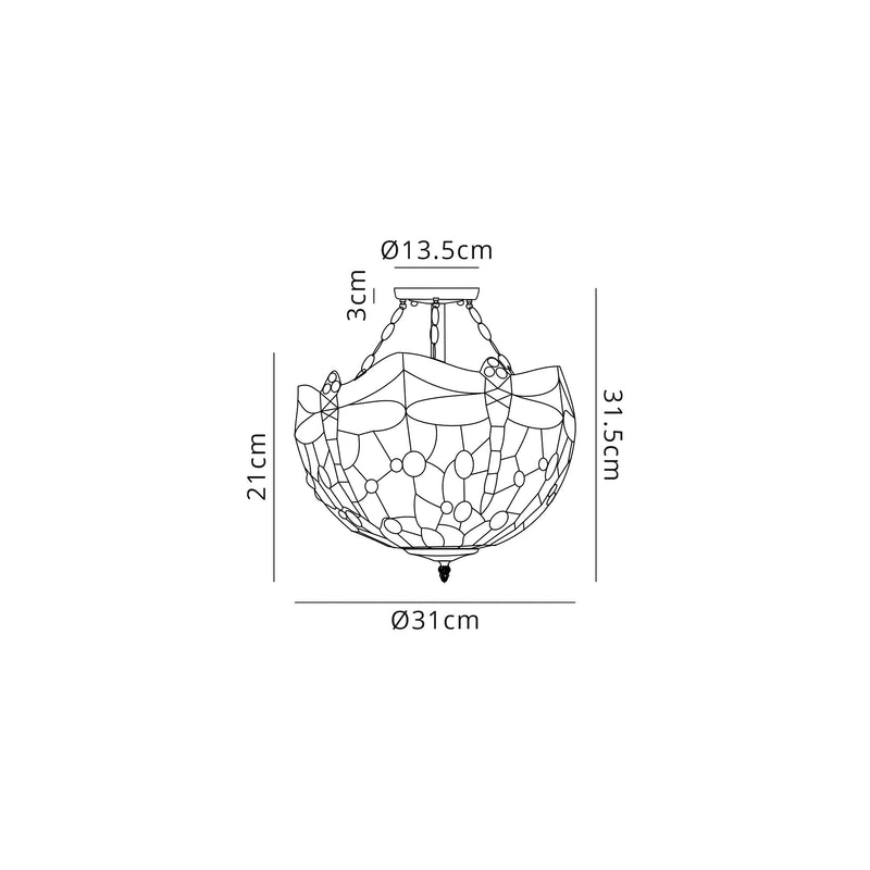 Regal Lighting SL-1414 2 Light 30cm Tiffany Uplighter Semi Flush Blue And Orange With Clear Crystal Shade