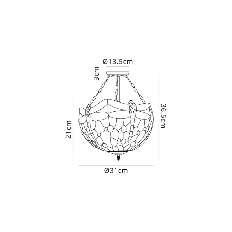 Regal Lighting SL-1413 3 Light 30cm Tiffany Uplighter Semi Flush Blue And Orange With Clear Crystal Shade
