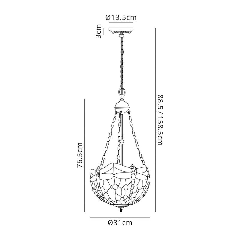 Regal Lighting SL-1411 3 Light 30cm Tiffany Uplighter Pendant Blue And Orange With Clear Crystal Shade