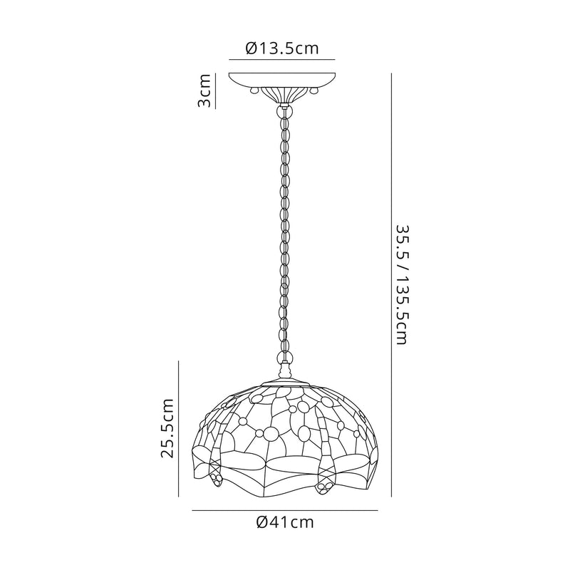 Regal Lighting SL-1408 1 Light 40cm Tiffany Pendant  Blue And Orange With Clear Crystal Shade