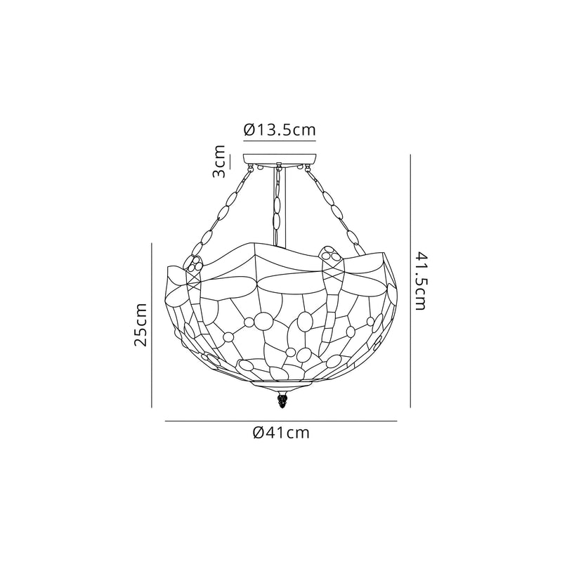 Regal Lighting SL-1405 3 Light 40cm Tiffany Uplighter Semi Flush Blue And Orange With Clear Crystal Shade