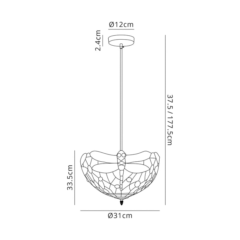 Regal Lighting SL-1400 1 Light 30cm Tiffany Uplighter Pendant Purple And Pink With Clear Crystal Shade