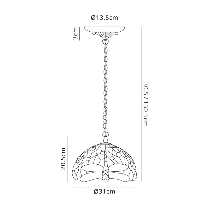 Regal Lighting SL-1396 1 Light 30cm Tiffany Pendant  Purple And Pink With Clear Crystal Shade