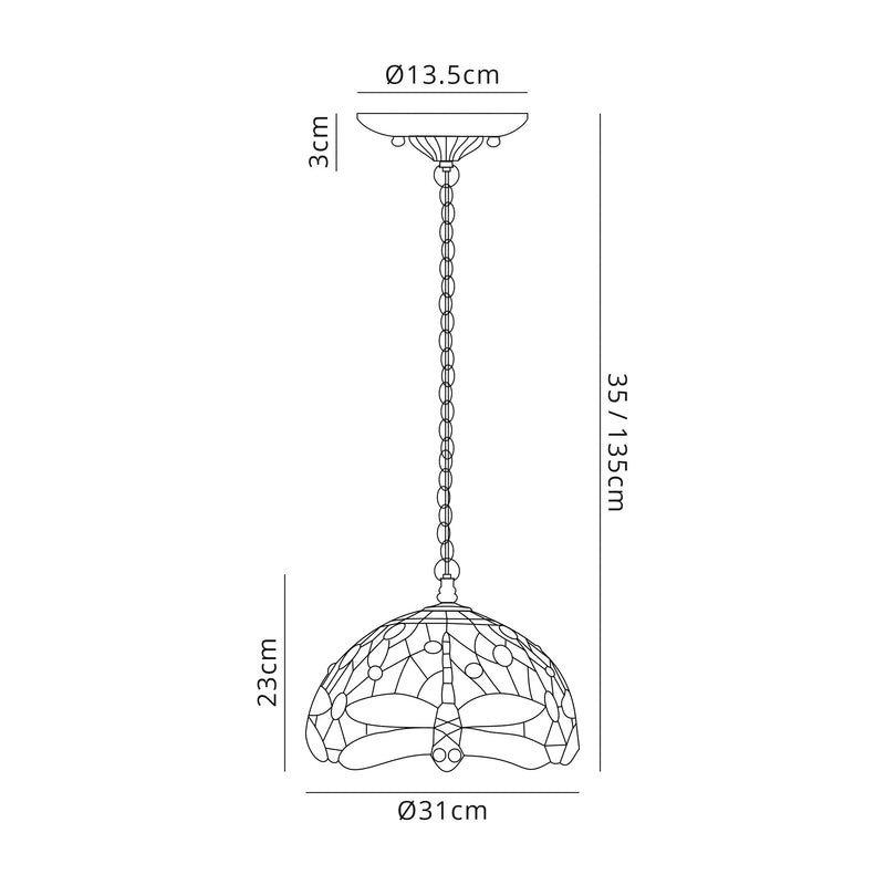 Regal Lighting SL-1394 3 Light 30cm Tiffany Pendant  Purple And Pink With Clear Crystal Shade