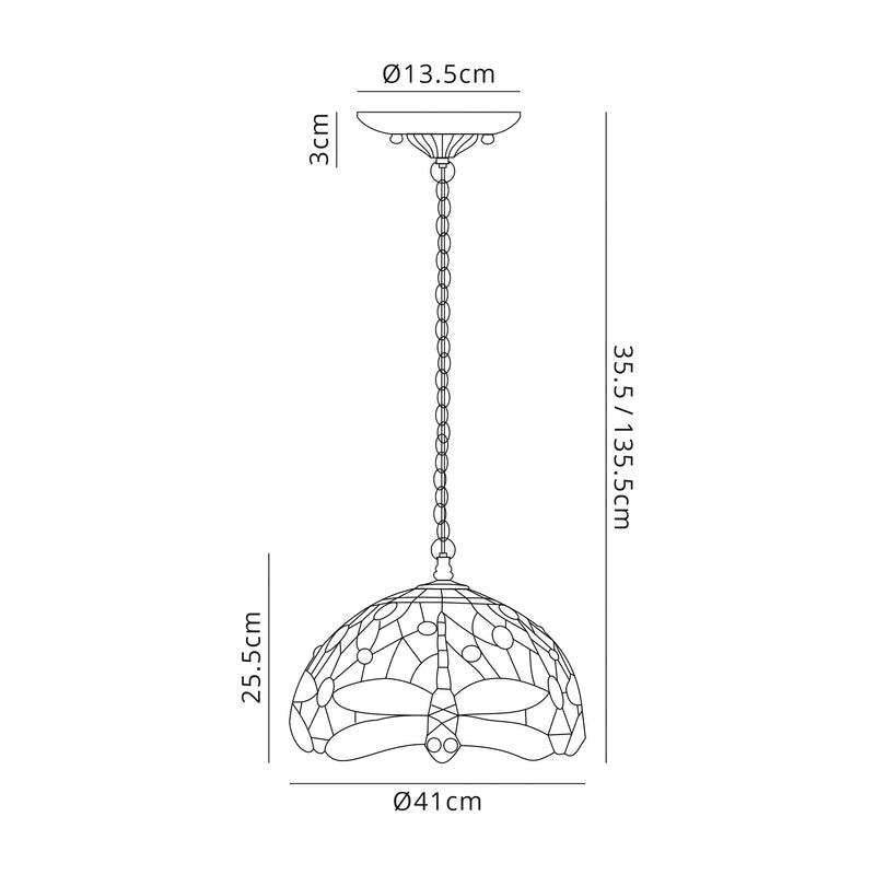 Regal Lighting SL-1386 1 Light 40cm Tiffany Pendant  Purple And Pink With Clear Crystal Shade