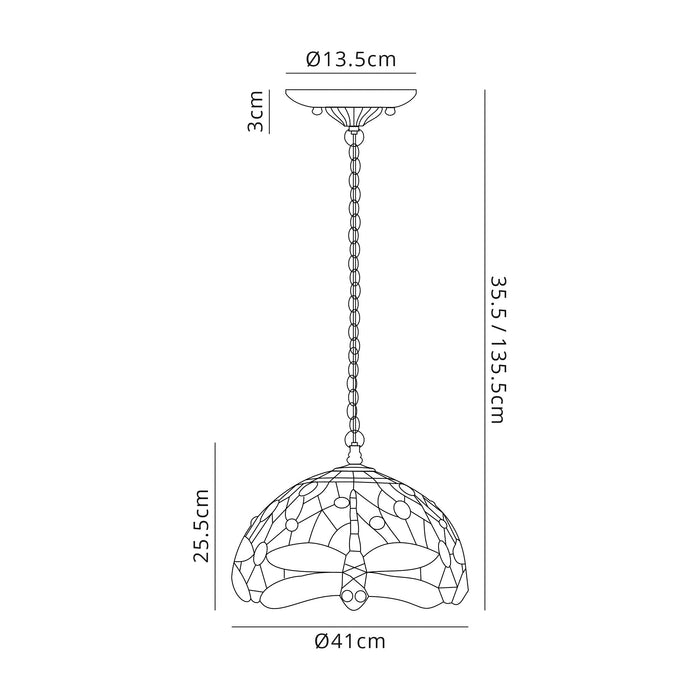 Regal Lighting SL-1386 1 Light 40cm Tiffany Pendant  Purple And Pink With Clear Crystal Shade