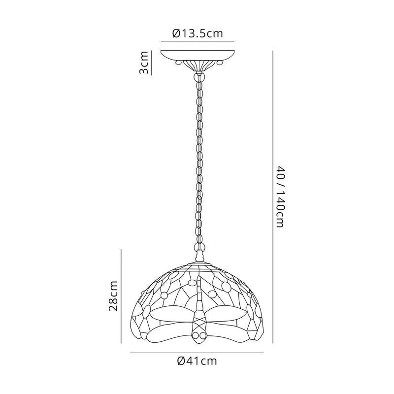 Regal Lighting SL-1384 3 Light 40cm Tiffany Pendant  Purple And Pink With Clear Crystal Shade