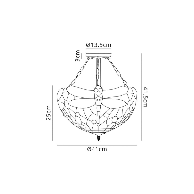 Regal Lighting SL-1383 3 Light 40cm Tiffany Uplighter Semi Flush Purple And Pink With Clear Crystal Shade