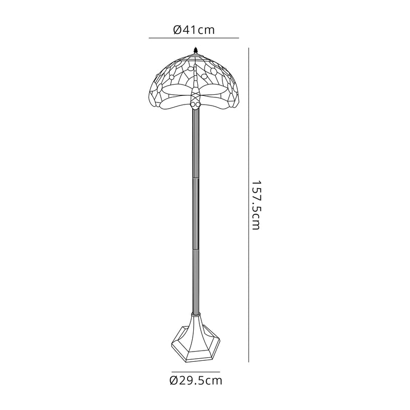 Regal Lighting SL-1381 2 Light Octagonal Tiffany Floor Lamp 40cm Purple And Pink With Clear Crystal Shade