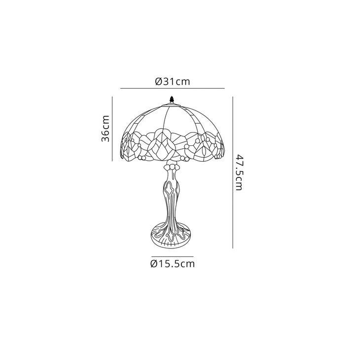 Regal Lighting SL-1342 1 Light Curved Tiffany Table Lamp 30cm Blue With Clear Crystal Shade