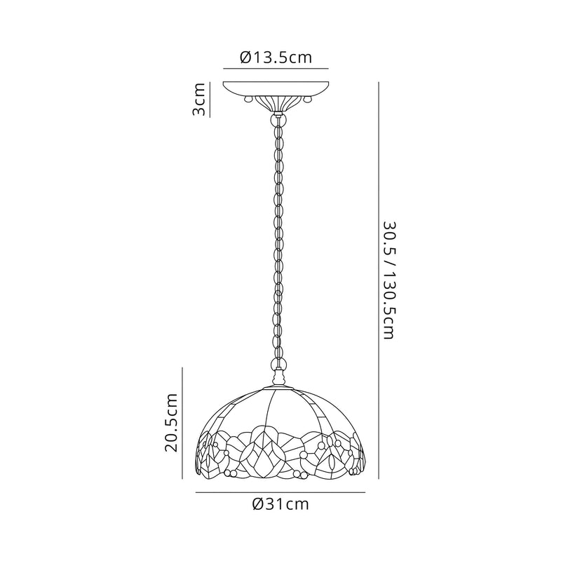 Regal Lighting SL-1340 1 Light 30cm Tiffany Pendant  Blue With Clear Crystal Shade